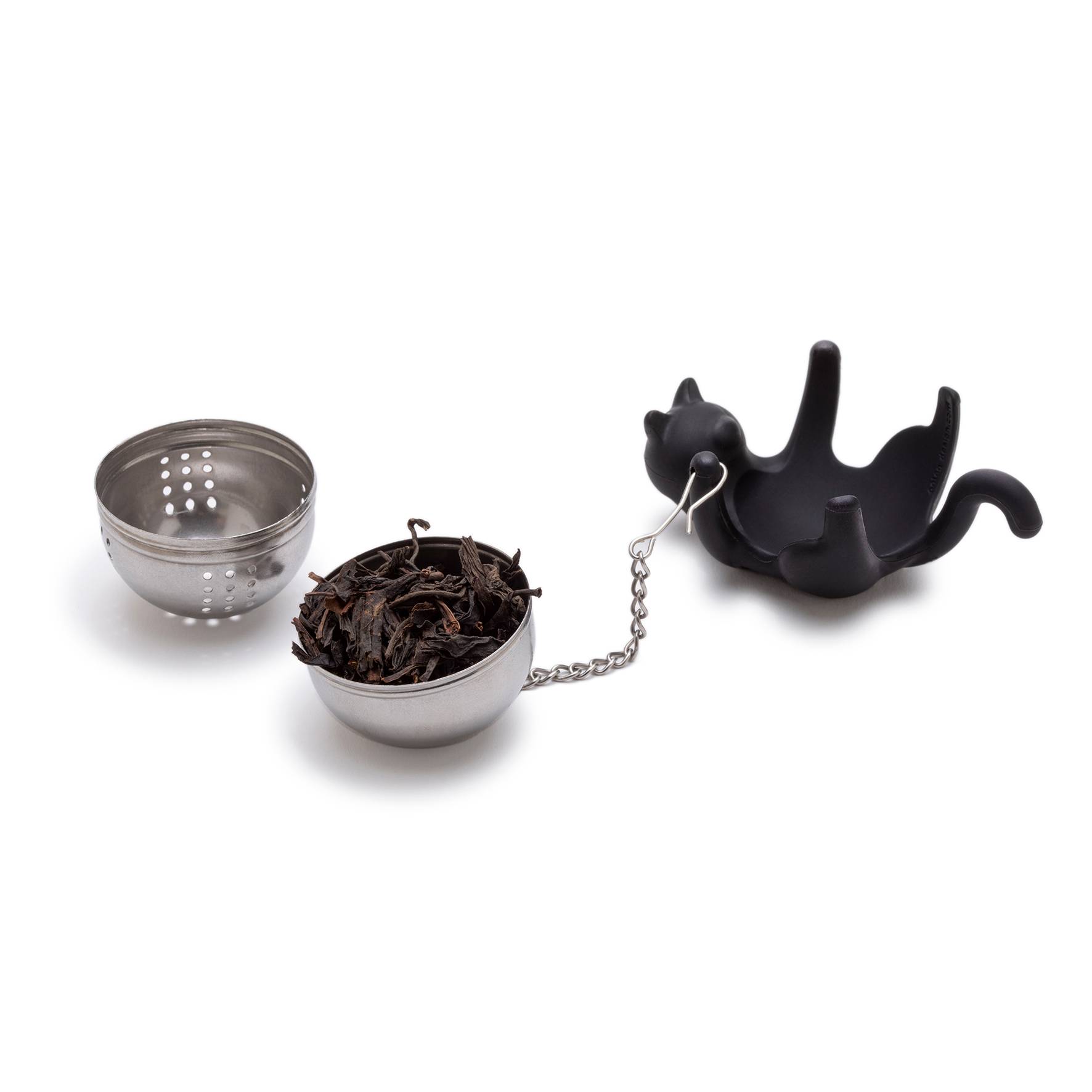 Boule à thé, infuseur,  le chat noir  en acier inoxydable, composée d'une  perle en cristal, un médaillon